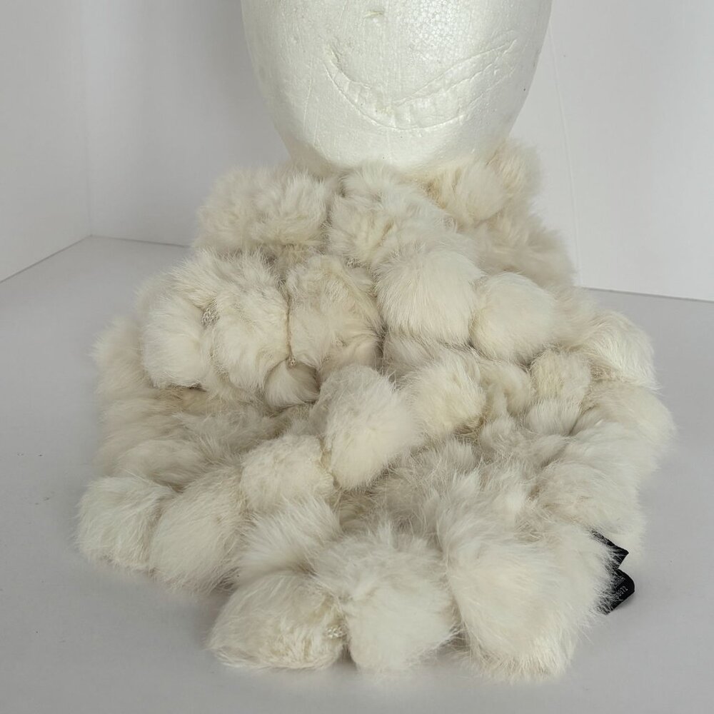 Cejon Rabbit Fur Scarf Winter White Soft Luxurious Accessory Pom Pom 54 x 5 inch - Picture 7 of 8